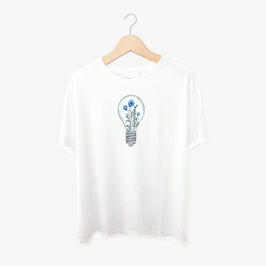 Creative Bulb Print Round Neck Shirt