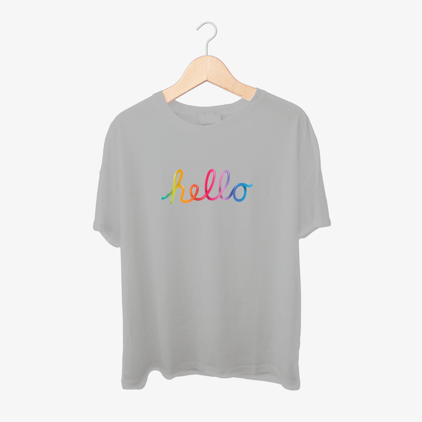 Hello Text Print Round Neck Shirt