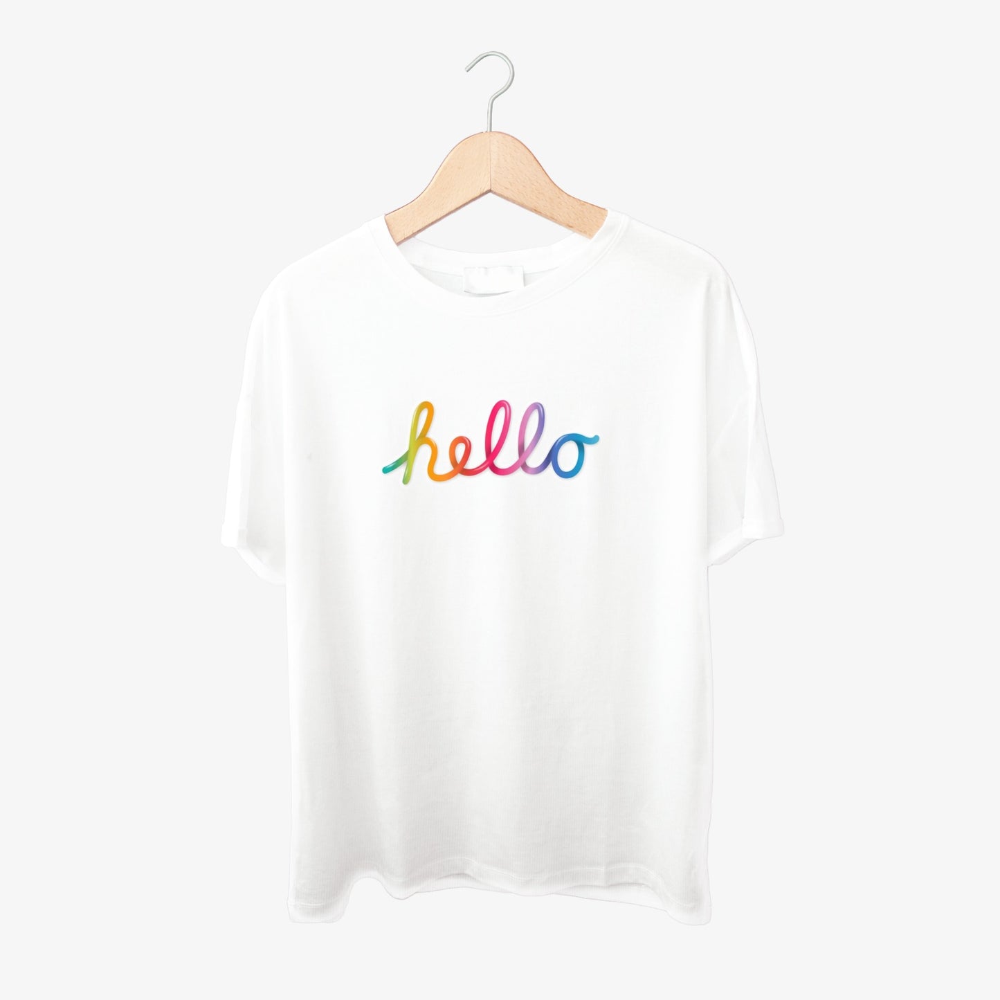 Hello Text Print Round Neck Shirt