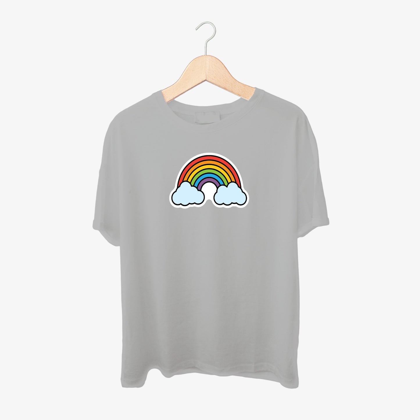 Rainbow in Clouds Print Round Neck Shirt