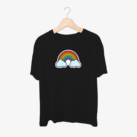 Rainbow in Clouds Print Round Neck Shirt