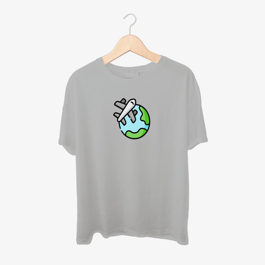Traveling Plan Around Globe Print Round Neck Shirt