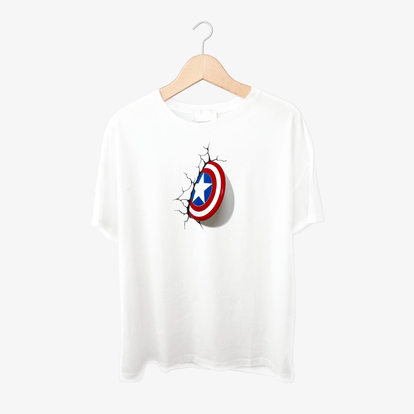 Captain America 3D Shield Print Round Neck Shirt