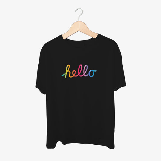 Hello Text Print Round Neck Shirt