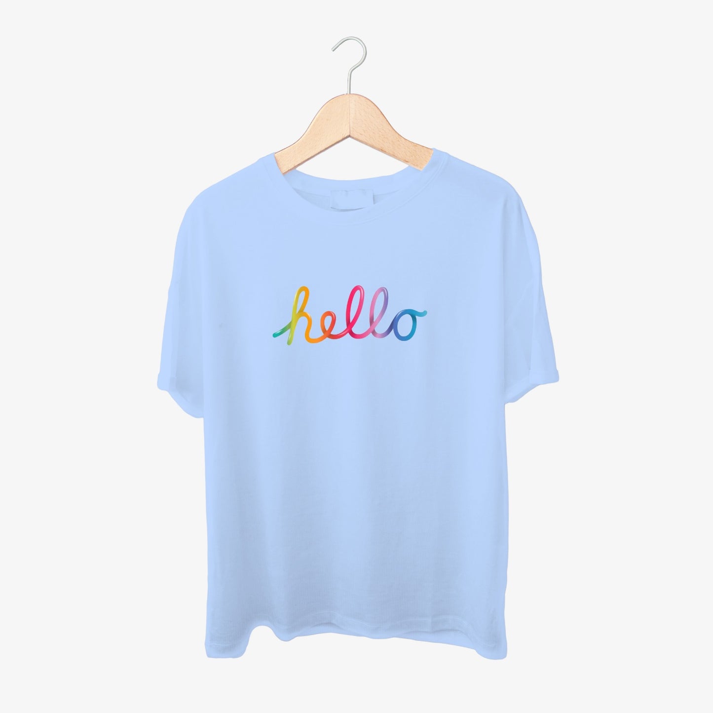 Hello Text Print Round Neck Shirt