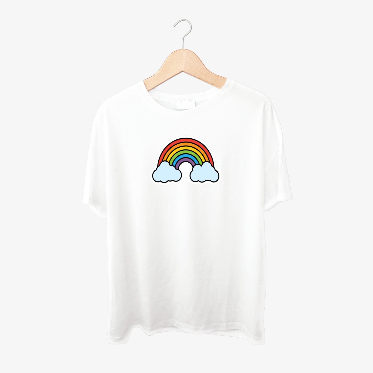 Rainbow in Clouds Print Round Neck Shirt