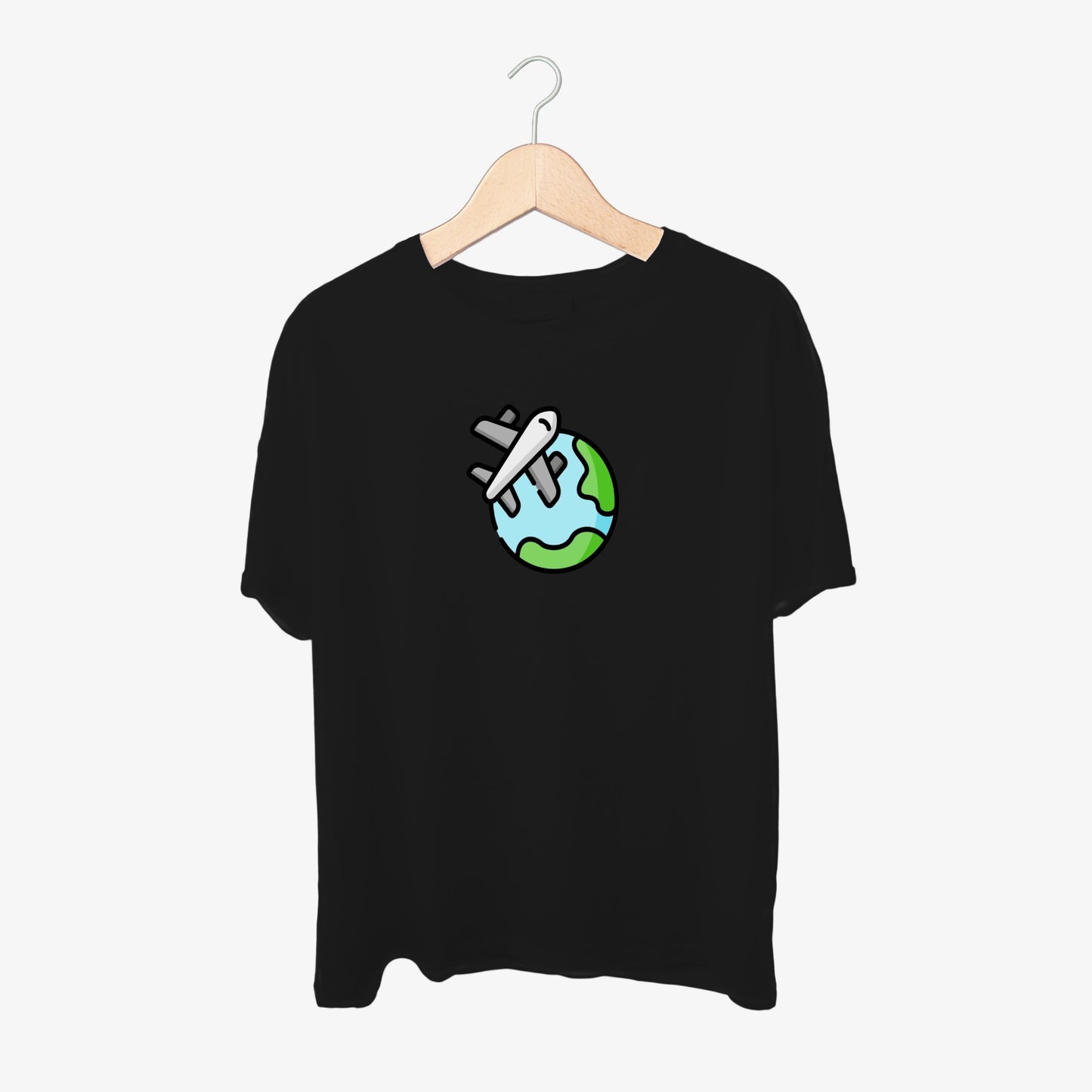 Traveling Plan Around Globe Print Round Neck Shirt