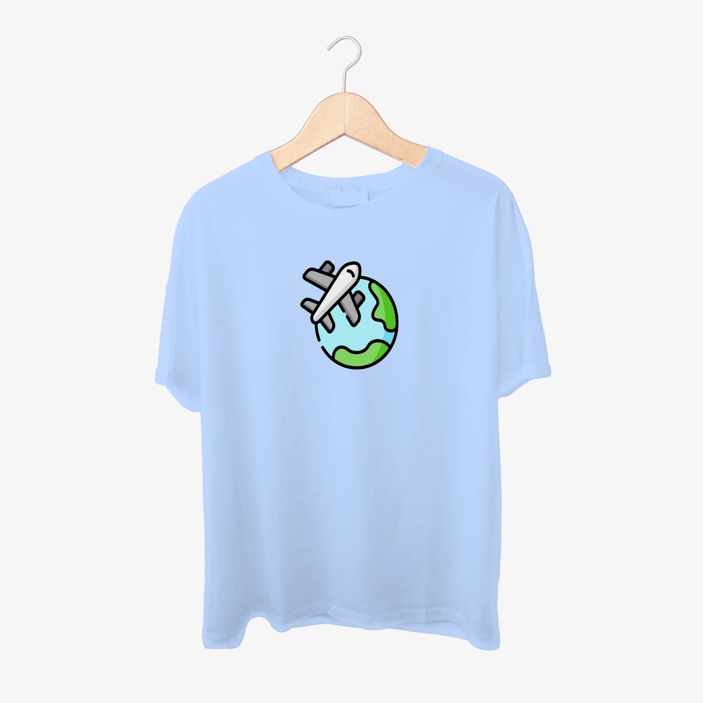 Traveling Plan Around Globe Print Round Neck Shirt