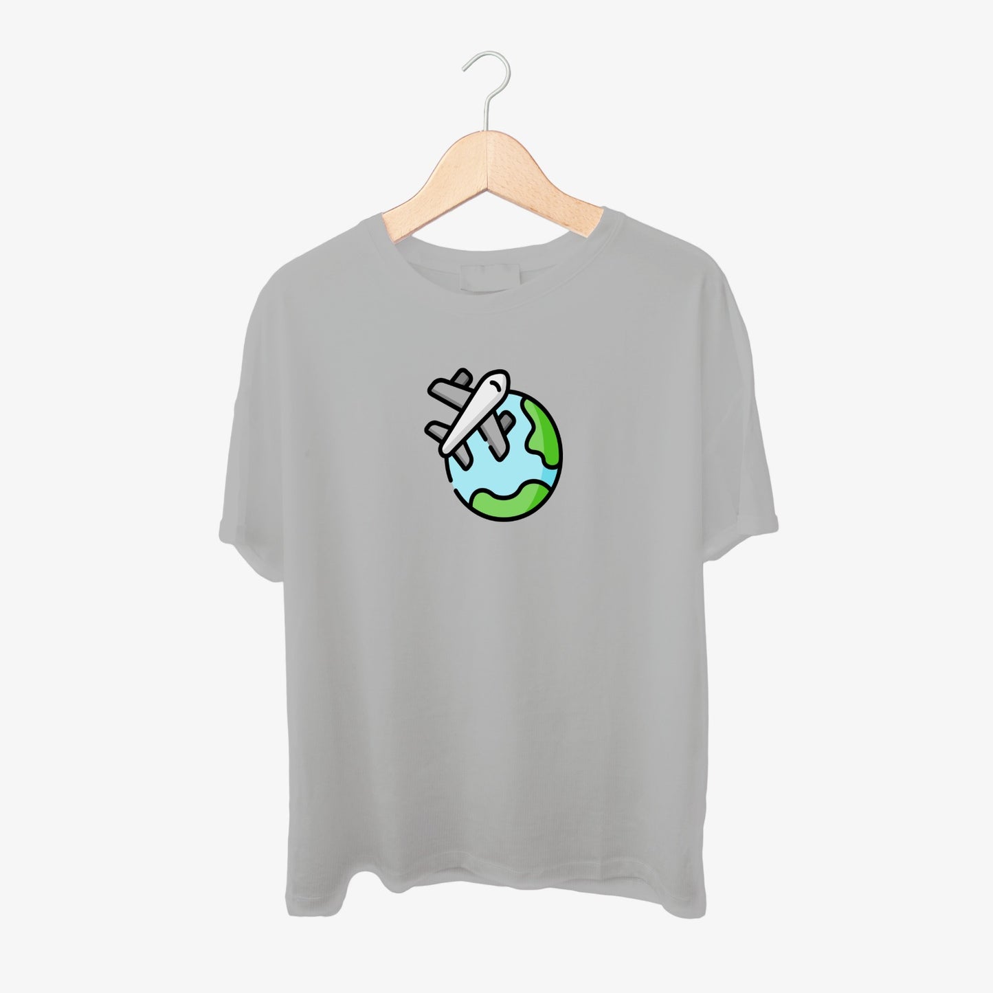 Traveling Plan Around Globe Print Round Neck Shirt