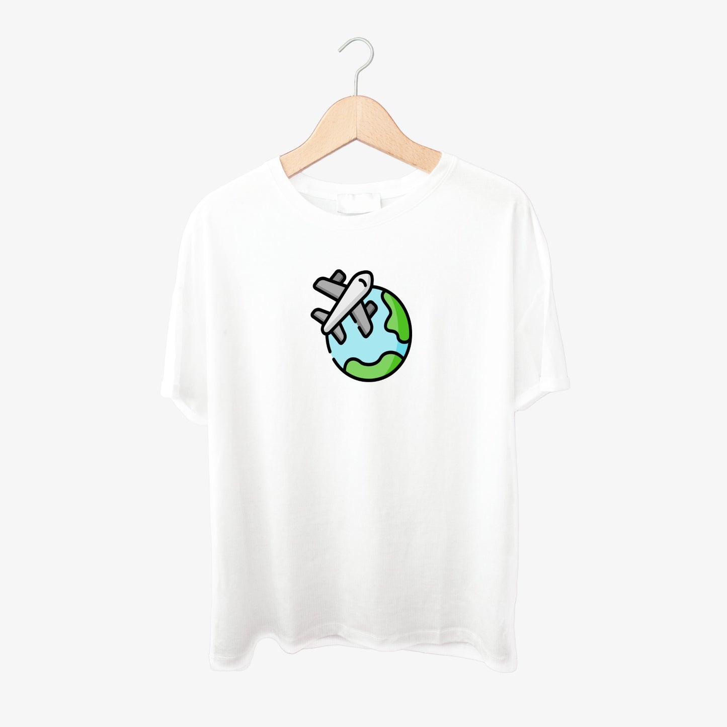 Traveling Plan Around Globe Print Round Neck Shirt