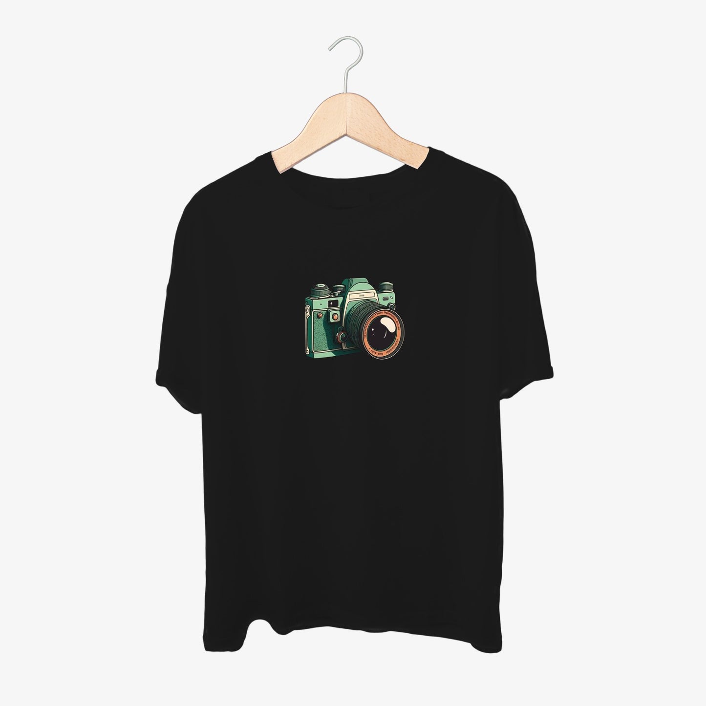 Vintage 3D Camera Print Round Neck Shirt