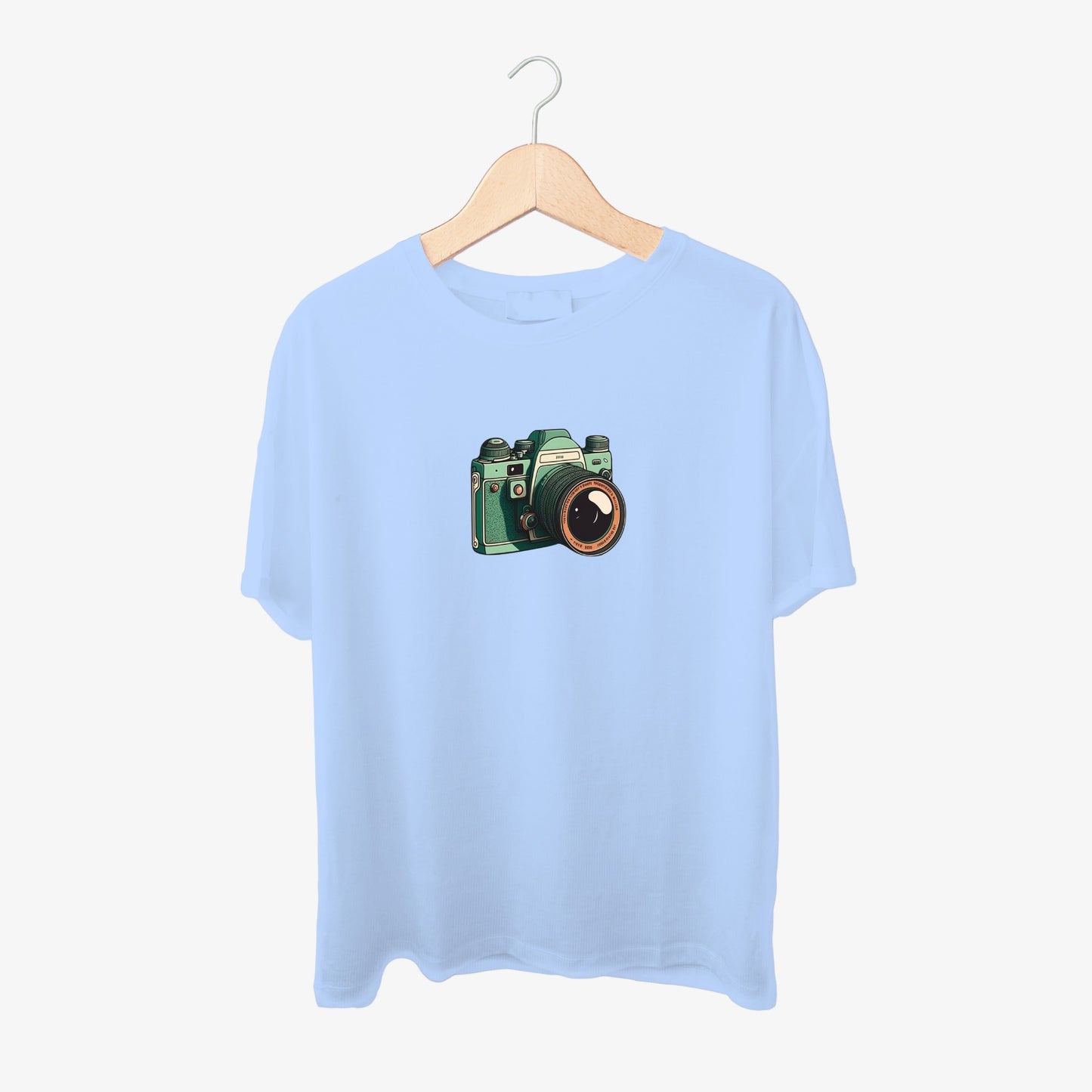 Vintage 3D Camera Print Round Neck Shirt