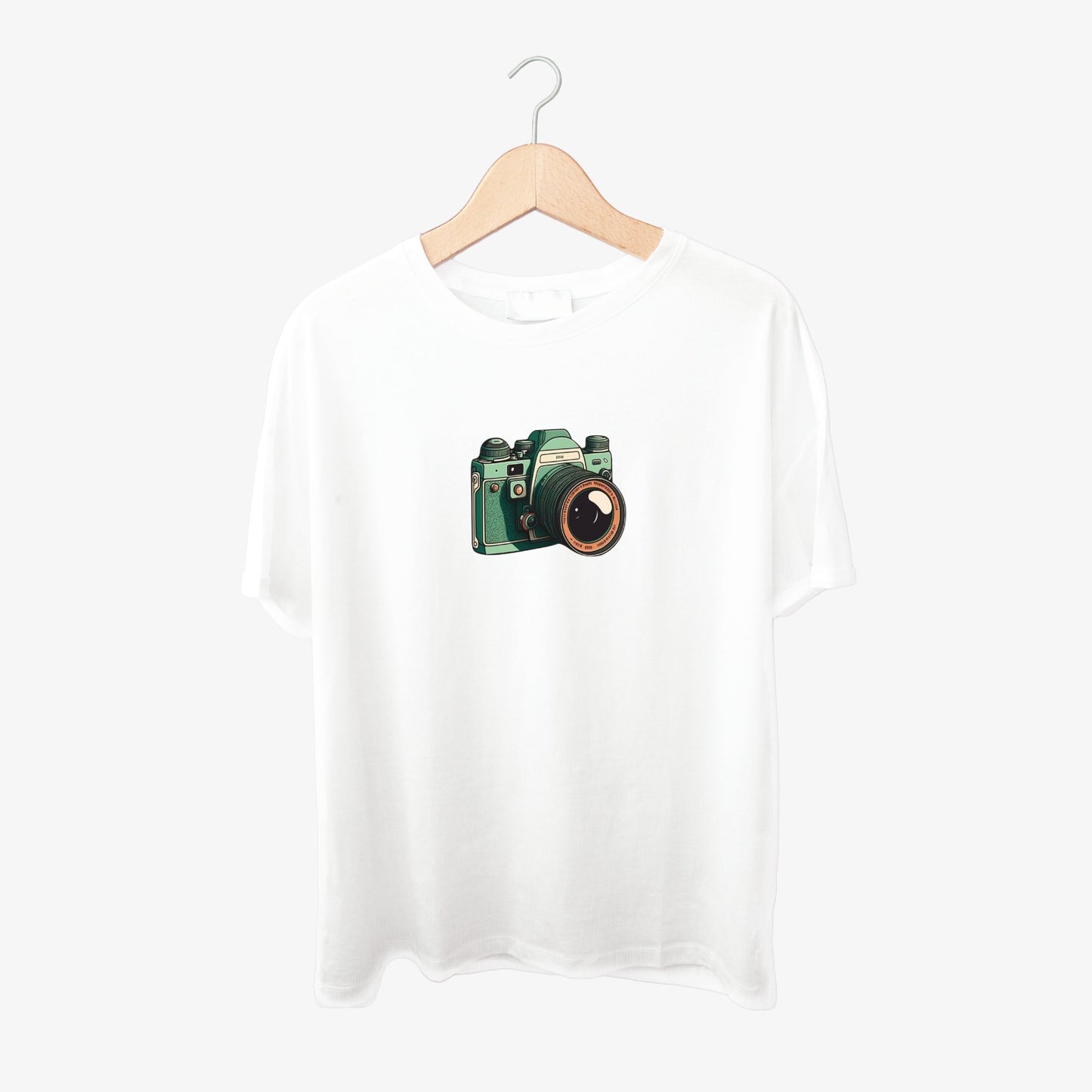 Vintage 3D Camera Print Round Neck Shirt